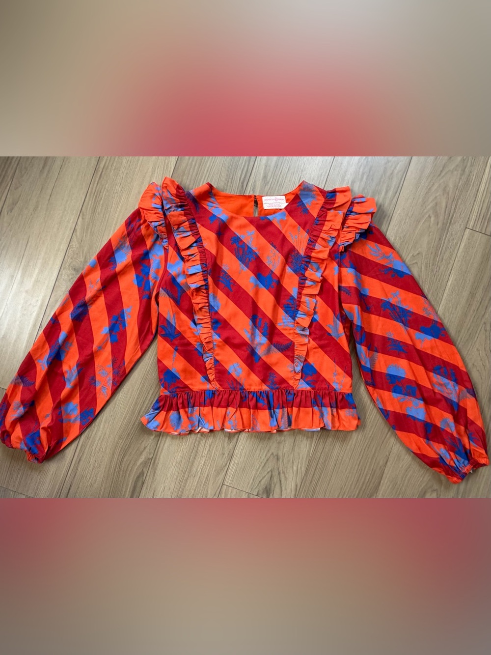 Anthropologie Siddhartha Bansal Red Orange Blue Ruffle Blouse M